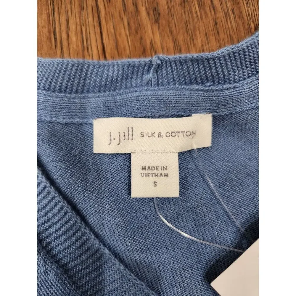 J.Jill Silk & Cotton V-Neck, Long Sleeve Lapis Sweater, Size Small Breathable - Picture 7 of 9